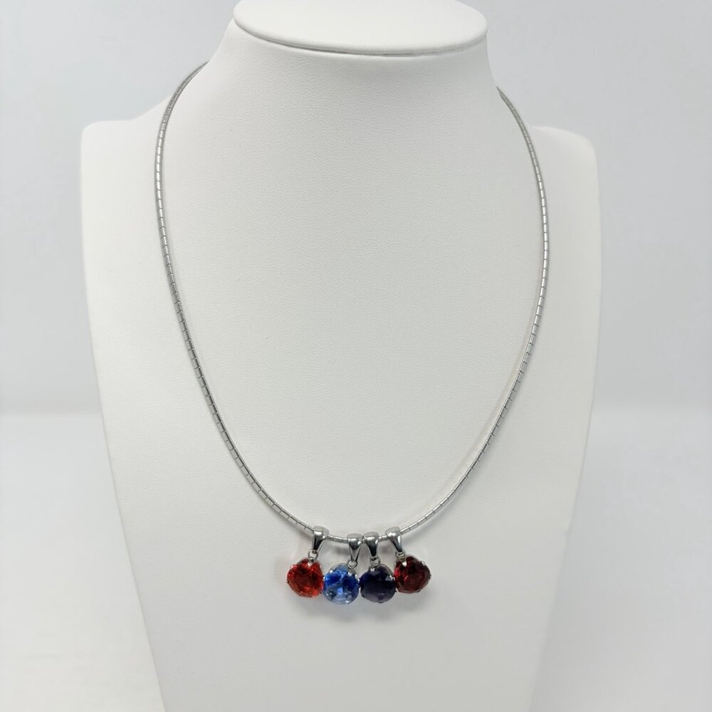 Shop LC Red/Orange/Blue/Purple CZ Charms with Stainless‎ Steel Necklace 5335